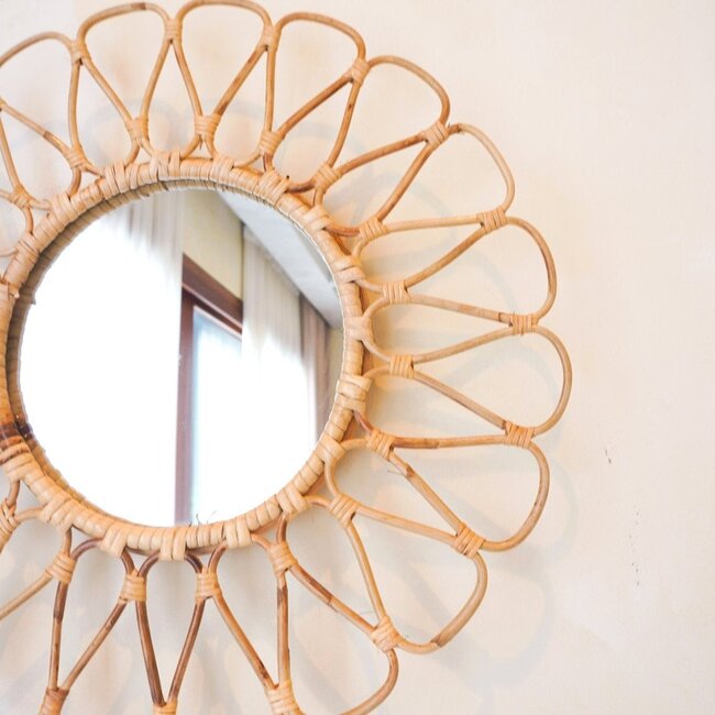 Kleine rotan spiegel 38 cm handgemaakte Boho wandspiegel DAAU wanddecoratie ronde spiegel decoratieve spiegel