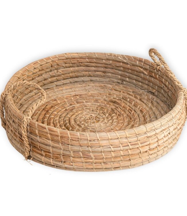 Rond dienblad geweven van zeegras PINTU decoratief dienblad (2 maten)
