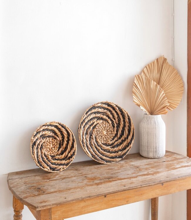Ronde wandmand of decoratieve schaal BANDUNG van waterhyacint (2 maten)