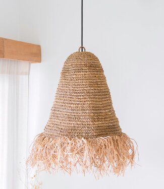 Soeji Raffia Boho Lampenkap – Hanglamp – Hanglamp – Handgeweven Plafondlamp met Lange Franjes (3 maten Ø 30/40/50 cm) KALIMA