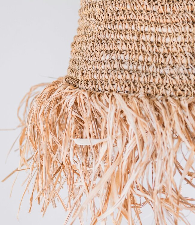 Raffia Boho Lampenkap – Hanglamp – Hanglamp – Handgeweven Plafondlamp met Lange Franjes (3 maten Ø 30/40/50 cm) KALIMA