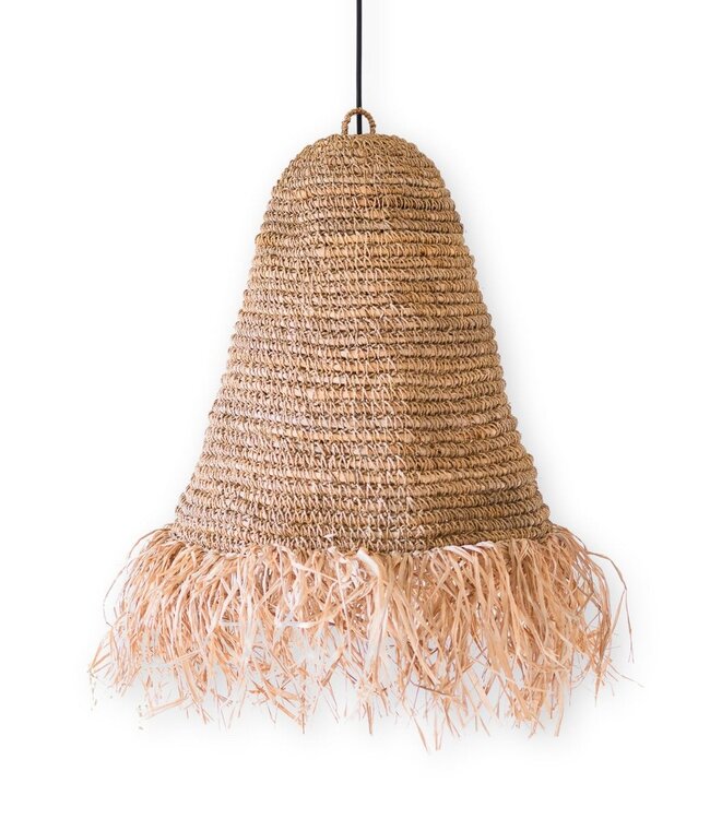 Raffia Boho Lampenkap – Hanglamp – Hanglamp – Handgeweven Plafondlamp met Lange Franjes (3 maten Ø 30/40/50 cm) KALIMA