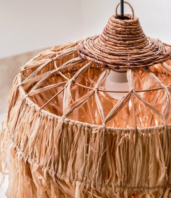 Raffialamp met lange franjes | Lampenkap | Hanglamp KAWI (2 maten)