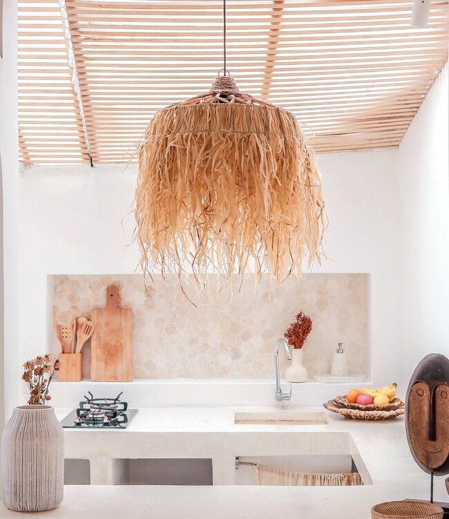 Raffialamp met lange franjes | Lampenkap | Hanglamp KAWI (2 maten)