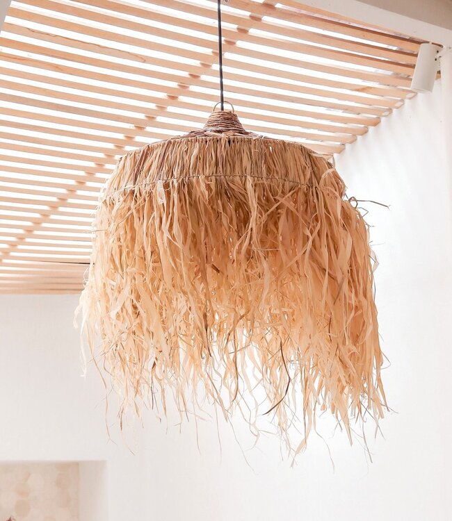 Raffialamp met lange franjes | Lampenkap | Hanglamp KAWI (2 maten)
