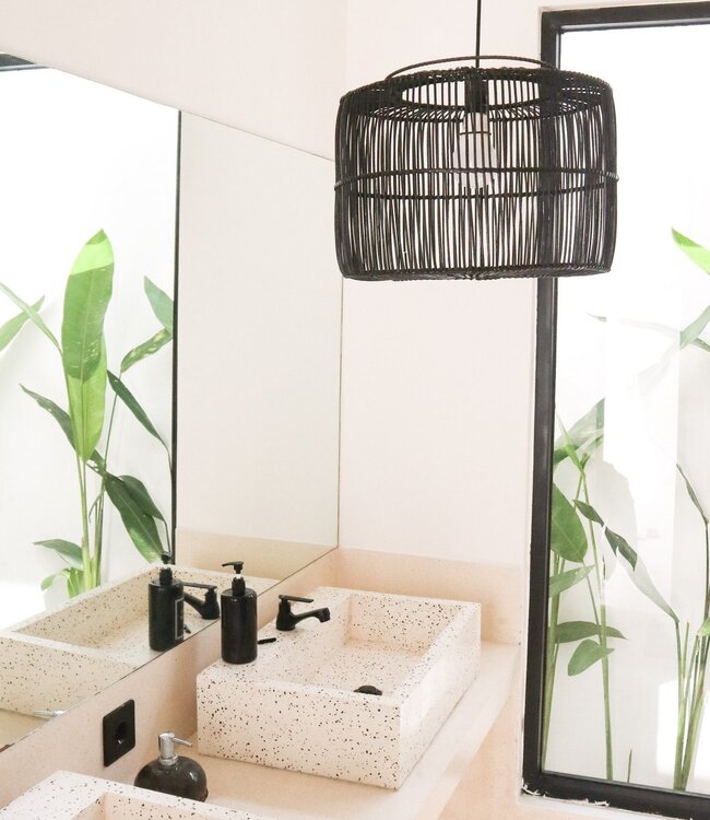 Lampenkap Zwart Rotan Plafondlamp Hanger Handgemaakt van natuurlijke vezels LIKU (2 maten)