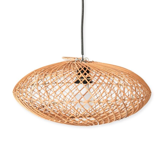 Rattan lampenkap-Boho hanglamp-Natuurlijke plafondlamp-schijfvormige lamp-plat handgeweven plafondlicht (Ø 40 cm) arana