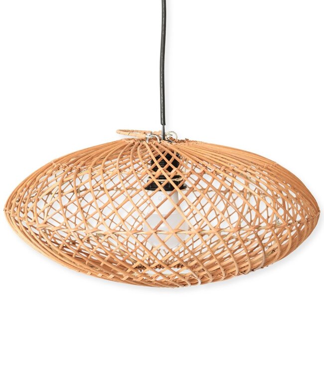 Rattan lampenkap-Boho hanglamp-Natuurlijke plafondlamp-schijfvormige lamp-plat handgeweven plafondlicht (Ø 40 cm) arana