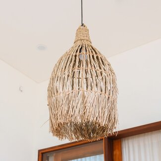 Soeji Plafondlamp van zeegras – Boho lampenkap hanglamp – natuurlijke hanglamp – grote trechtervormige zeegras lampenkap LAMPUNG (Ø 40 cm)