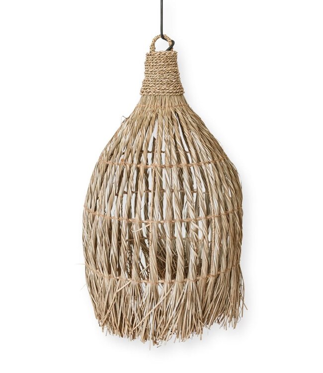 Plafondlamp van zeegras – Boho lampenkap hanglamp – natuurlijke hanglamp – grote trechtervormige zeegras lampenkap LAMPUNG (Ø 40 cm)