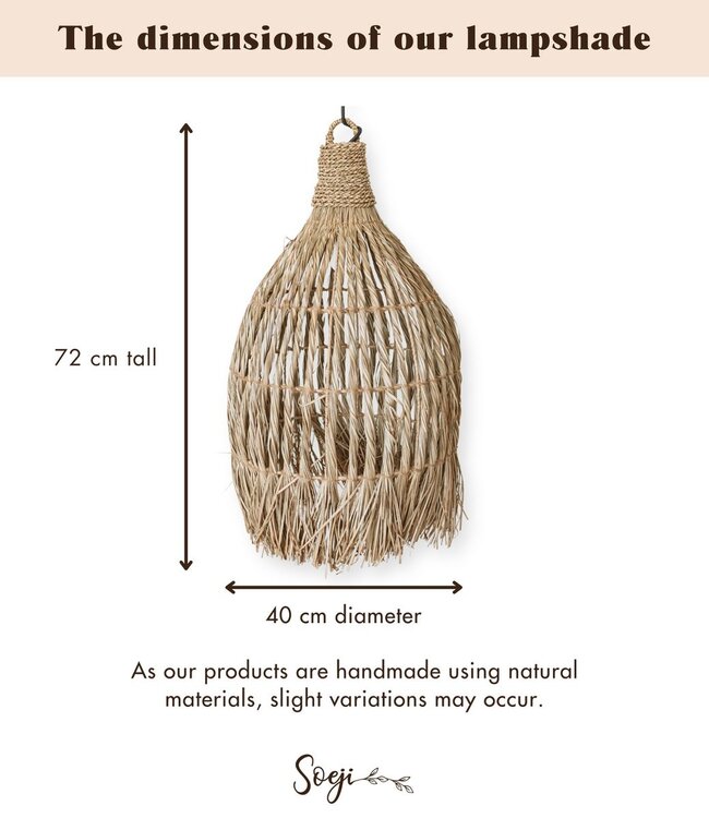 Plafondlamp van zeegras – Boho lampenkap hanglamp – natuurlijke hanglamp – grote trechtervormige zeegras lampenkap LAMPUNG (Ø 40 cm)
