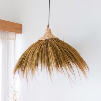 Soeji Grote lampenkap van zeegras – natuurlijke hanglamp met franjes – Boho hanglamp – handgemaakte tropische hanglamp MAWANA (Ø 53 cm)