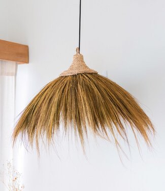 Soeji Grote lampenkap van zeegras – natuurlijke hanglamp met franjes – Boho hanglamp – handgemaakte tropische hanglamp MAWANA (Ø 53 cm)