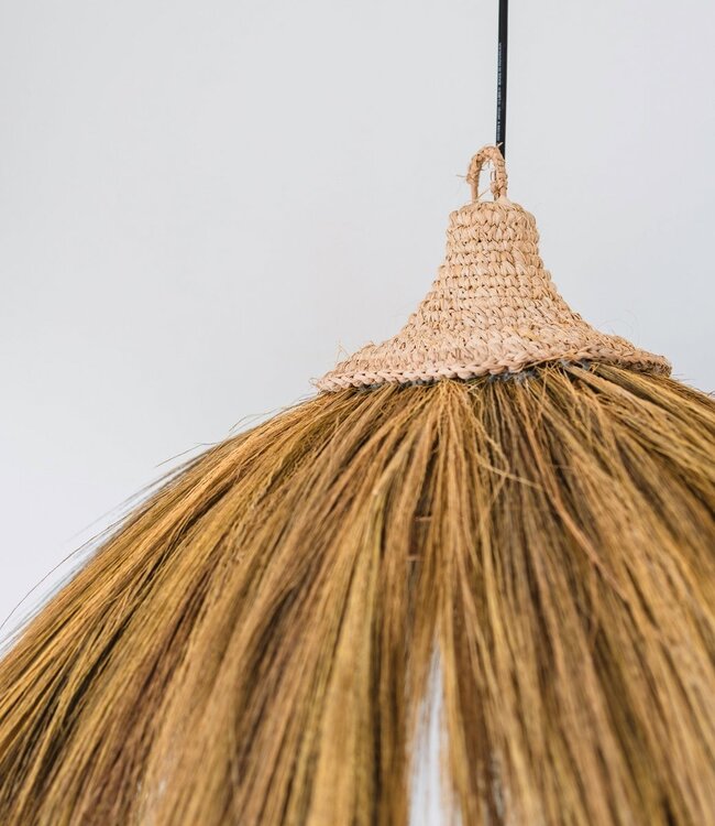 Grote lampenkap van zeegras – natuurlijke hanglamp met franjes – Boho hanglamp – handgemaakte tropische hanglamp MAWANA (Ø 53 cm)