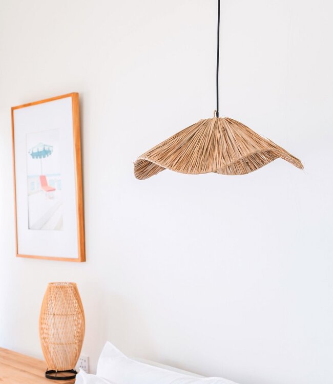 Boho lampenkap – grote raffia plafondlamp – natuurlijke hanglamp – handgemaakte plafondlamp gemaakt van raffia TAMPAH (Ø 53 cm)
