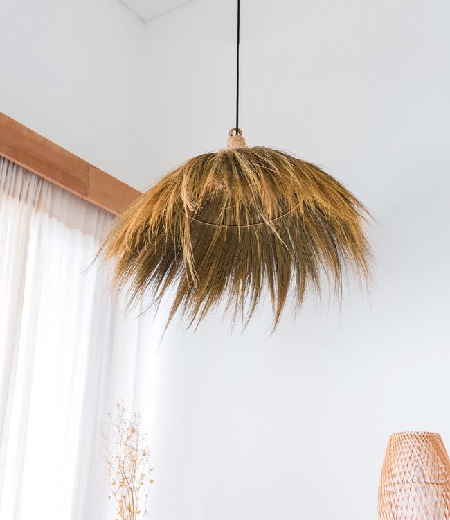 Grote lampenkap van zeegras – natuurlijke hanglamp met franjes – Boho hanglamp – handgemaakte tropische hanglamp MAWANA (Ø 53 cm)