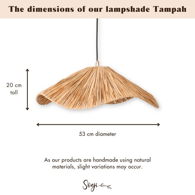 Boho lampenkap – grote raffia plafondlamp – natuurlijke hanglamp – handgemaakte plafondlamp gemaakt van raffia TAMPAH (Ø 53 cm)