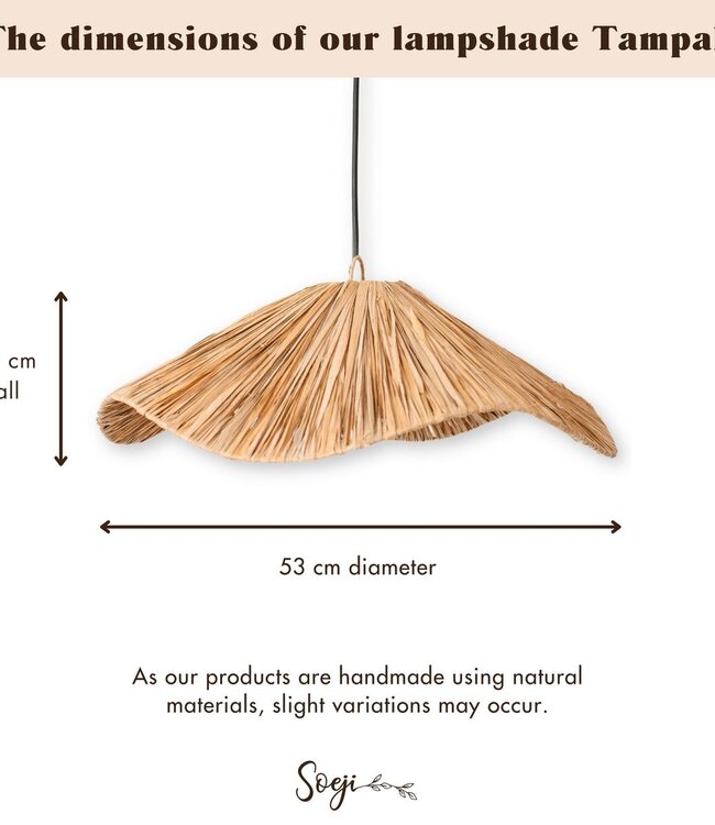 Boho lampenkap – grote raffia plafondlamp – natuurlijke hanglamp – handgemaakte plafondlamp gemaakt van raffia TAMPAH (Ø 53 cm)