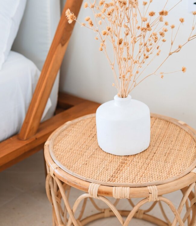Ronde rotan bijzettafel – kleine boho salontafel – nachtkastje rotan beige – handgemaakte tafel gemaakt van natuurlijk rotan (Ø 45 cm) MUARA