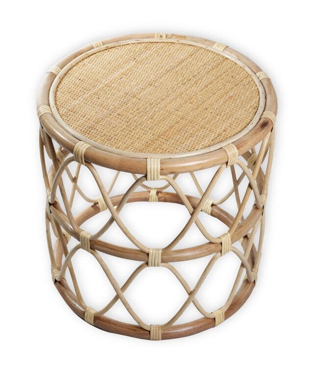 Ronde rotan bijzettafel – kleine boho salontafel – nachtkastje rotan beige – handgemaakte tafel gemaakt van natuurlijk rotan (Ø 45 cm) MUARA