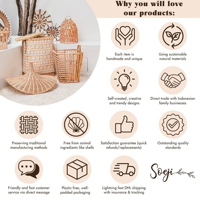 Ronde rotan bijzettafel – kleine boho salontafel – nachtkastje rotan beige – handgemaakte tafel gemaakt van natuurlijk rotan (Ø 45 cm) MUARA