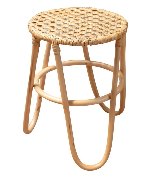 Rotan Kruk KOLAKA Naturel Ø35 cm met Geweven Zitvlak | Kleine ronde kruk met drie poten