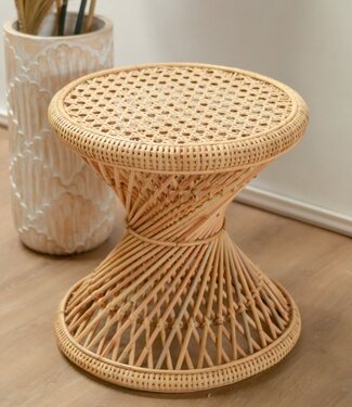 Soeji Rotan bijzettafel | Salontafel | Ronde salontafel LUHU Ø45 cm Beige