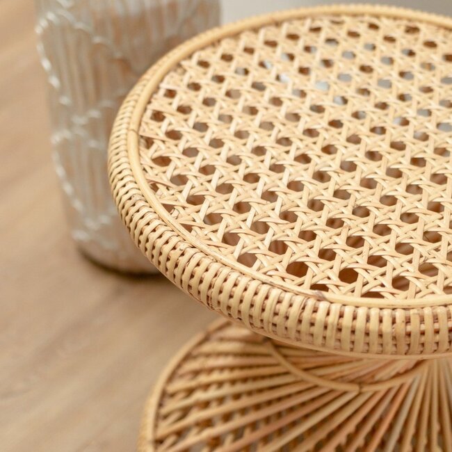 Rotan bijzettafel | Salontafel | Ronde salontafel LUHU Ø45 cm Beige