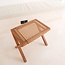 Grote houten kruk INDRA (beige) gemaakt van Trembesi met een zitvlak van geweven gerecycled papier