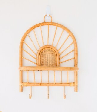Soeji Rotan Wandplank – Kleine Boho Wandplank – Hangende Rotan Plank – Jas- of Sleutelhaak – Handgemaakte Plank Gemaakt van Rotan (41x53 cm) BANTEN
