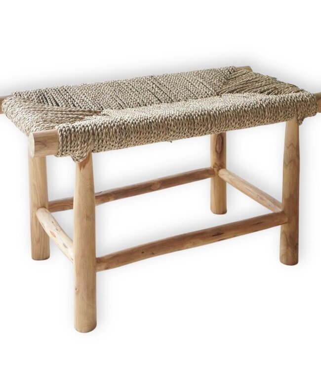 Bank SUNGAI gemaakt van massief hout met zitvlak van geweven zeegras