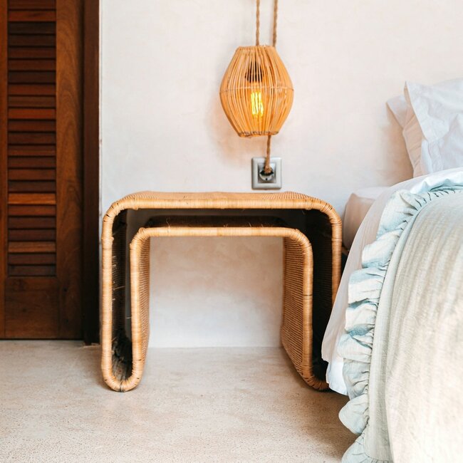 Rotan bijzettafel met stabiel metalen frame – Handgemaakte salontafel BAYU