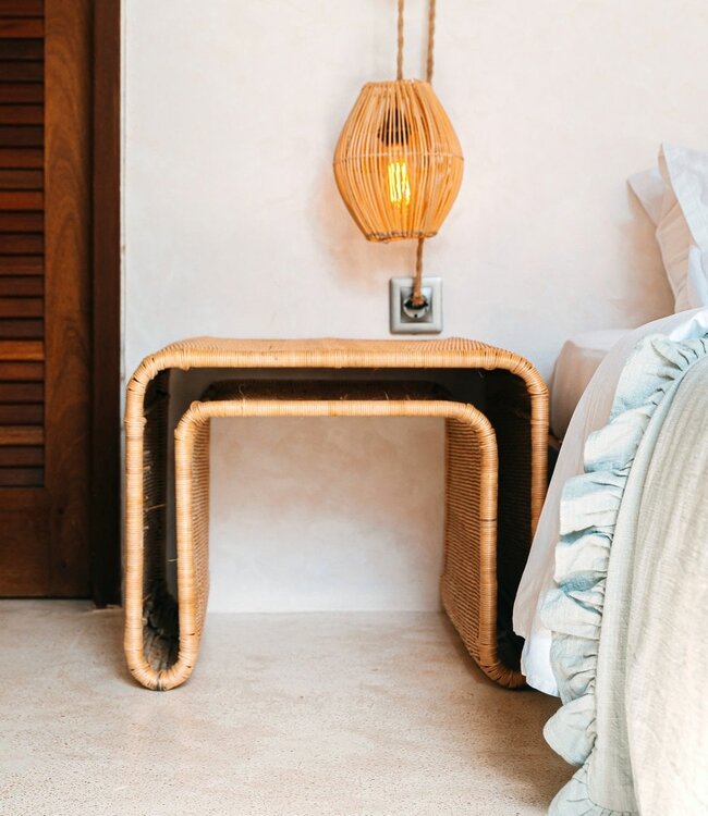 Rotan bijzettafel met stabiel metalen frame – Handgemaakte salontafel BAYU