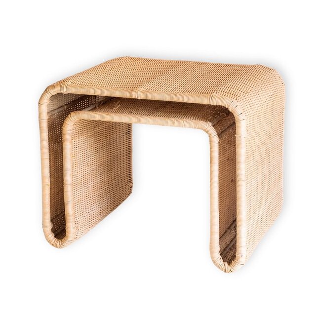 Rotan bijzettafel met stabiel metalen frame – Handgemaakte salontafel BAYU