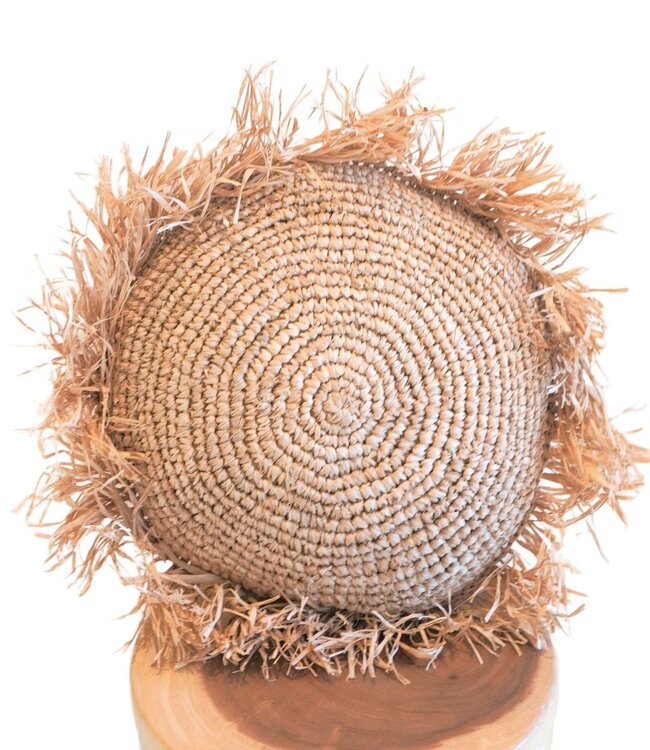 Rond Boho Kussen met Franjes Decoratief Kussen Ø40/50 cm Sierkussen van Raffia Bankkussen met Vulling TARAKAN beige
