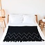 Zwarte plaid handgeweven – Boho sprei – geruite franjes en zigzagpatroon – gezellige bankdeken – katoenen plaid 140x200 cm LINGGAH