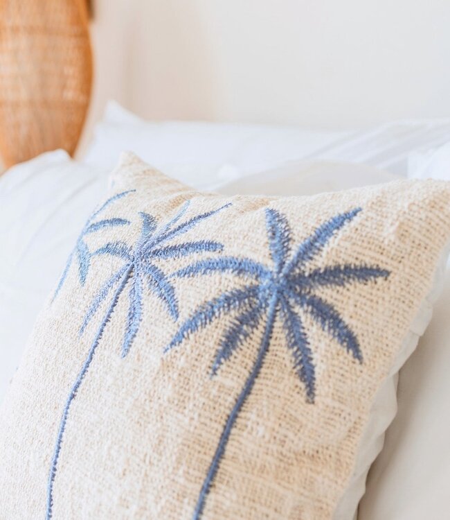 Katoenen kussenhoes Palmboompatroon – Boho geborduurd kussen – Decoratief kussen – Geborduurde kussenhoes 40x40 of 50x50 cm ANARKA