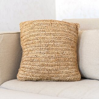 Soeji Boho kussen gemaakt van raffia - 40x40 cm decoratief geweven kussen - sofa kussen - natuurlijk beige vierkante kussen handgemaakt van raffia jiwa