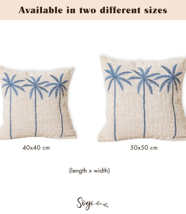Katoenen kussenhoes Palmboompatroon – Boho geborduurd kussen – Decoratief kussen – Geborduurde kussenhoes 40x40 of 50x50 cm ANARKA