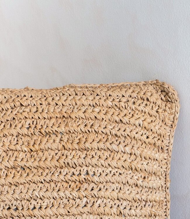 Boho kussen gemaakt van raffia - 40x40 cm decoratief geweven kussen - sofa kussen - natuurlijk beige vierkante kussen handgemaakt van raffia jiwa