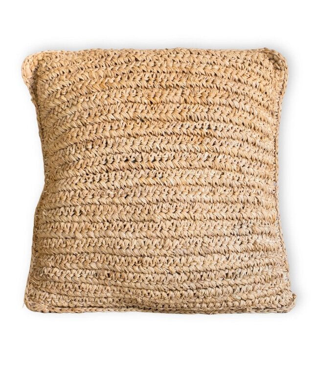 Boho kussen gemaakt van raffia - 40x40 cm decoratief geweven kussen - sofa kussen - natuurlijk beige vierkante kussen handgemaakt van raffia jiwa