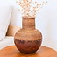 Soeji Rotan vaas – houten vaas – vaas voor gedroogde bloemen – kleine rotan vaas – Boho decor vaas gemaakt van geweven rotan en hout (Ø 22 cm) KAMARI bruin
