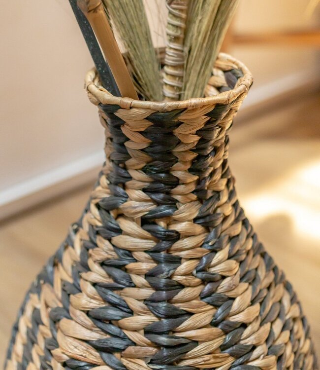 Geweven Boho Vaas DAYANA zwart gemaakt van Waterhyacint
