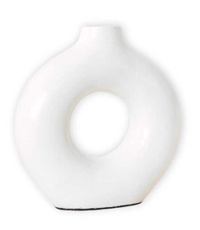 Ringvormige vaas wit – kleivaas handgemaakt – kleine bohovaas – vaas voor gedroogde bloemen – decoratieve vaas voor vensterbank, plank of tafel NUSA