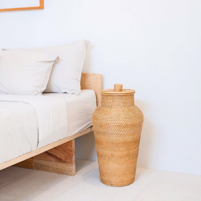 Geweven rotan vaas rond – grote boho decoratieve vaas – vaas hoog en smal – vloervaas handgemaakt van natuurlijke vezels (Ø 30 cm) KIDUNG