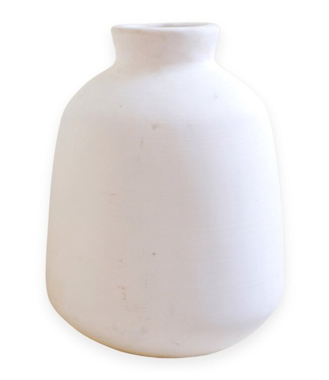 Vaas Witte kleine ronde decoratieve vaas voor gedroogde of verse bloemen, handgegoten uit klei met BAWA