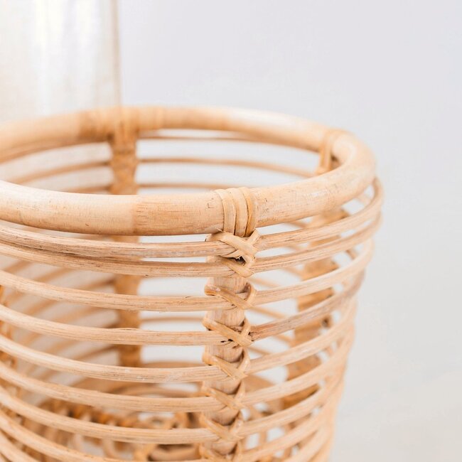 Rotan Plantenstandaard Rond – Boho Plantenbak – Rotan Plantenmand – Natuurlijke Bloemenstandaard voor Potten tot Ø20 cm AKARA