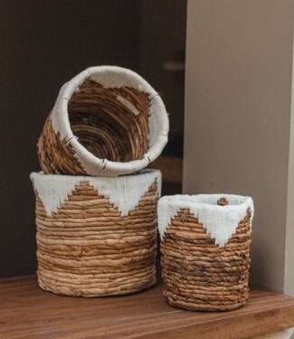 Kleine zeegrasmand MENIK | Plantenmand | Geweven Boho-mand | Plantenbak | Ronde bloemenmand | Macramé mand