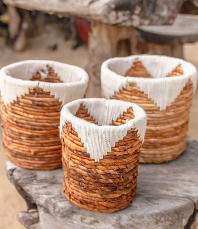 Kleine zeegrasmand MENIK | Plantenmand | Geweven Boho-mand | Plantenbak | Ronde bloemenmand | Macramé mand