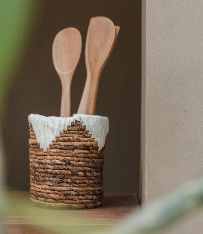 Kleine zeegrasmand MENIK | Plantenmand | Geweven Boho-mand | Plantenbak | Ronde bloemenmand | Macramé mand